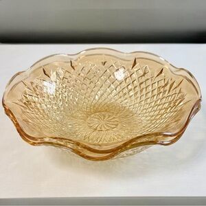 VTG Indiana Glass Diamond Point Amber Ruffled Bowl Set of 2‎ Gold Trim MCM
